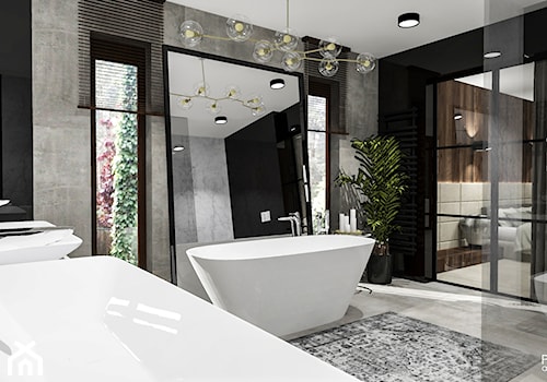 Salon kąpielowy - Duża z lustrem z dwoma umywalkami łazienka z oknem, styl nowoczesny - zdjęcie od Piwońska&Serwa