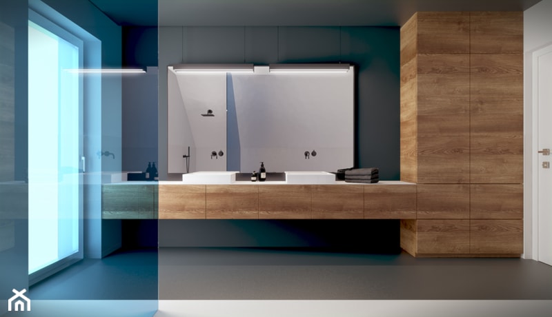 DOM_WRZĄSOWICE - Duża na poddaszu z lustrem z dwoma umywalkami z marmurową podłogą łazienka z oknem, styl minimalistyczny - zdjęcie od Motifo Architektura & Wnętrza