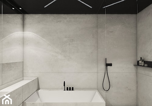 Wawrzyńca - Średnia bez okna z lustrem z dwoma umywalkami z punktowym oświetleniem łazienka, styl minimalistyczny - zdjęcie od Motifo Architektura & Wnętrza