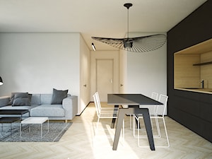 Łódź_ Mieszkanie Prywatne_2 - Mała z salonem biała z zabudowaną lodówką z podblatowym zlewozmywakiem kuchnia jednorzędowa, styl minimalistyczny - zdjęcie od Motifo Architektura & Wnętrza