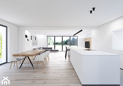 Nowy Sącz - Duża otwarta z salonem biała kuchnia dwurzędowa z oknem, styl minimalistyczny - zdjęcie od Motifo Architektura & Wnętrza