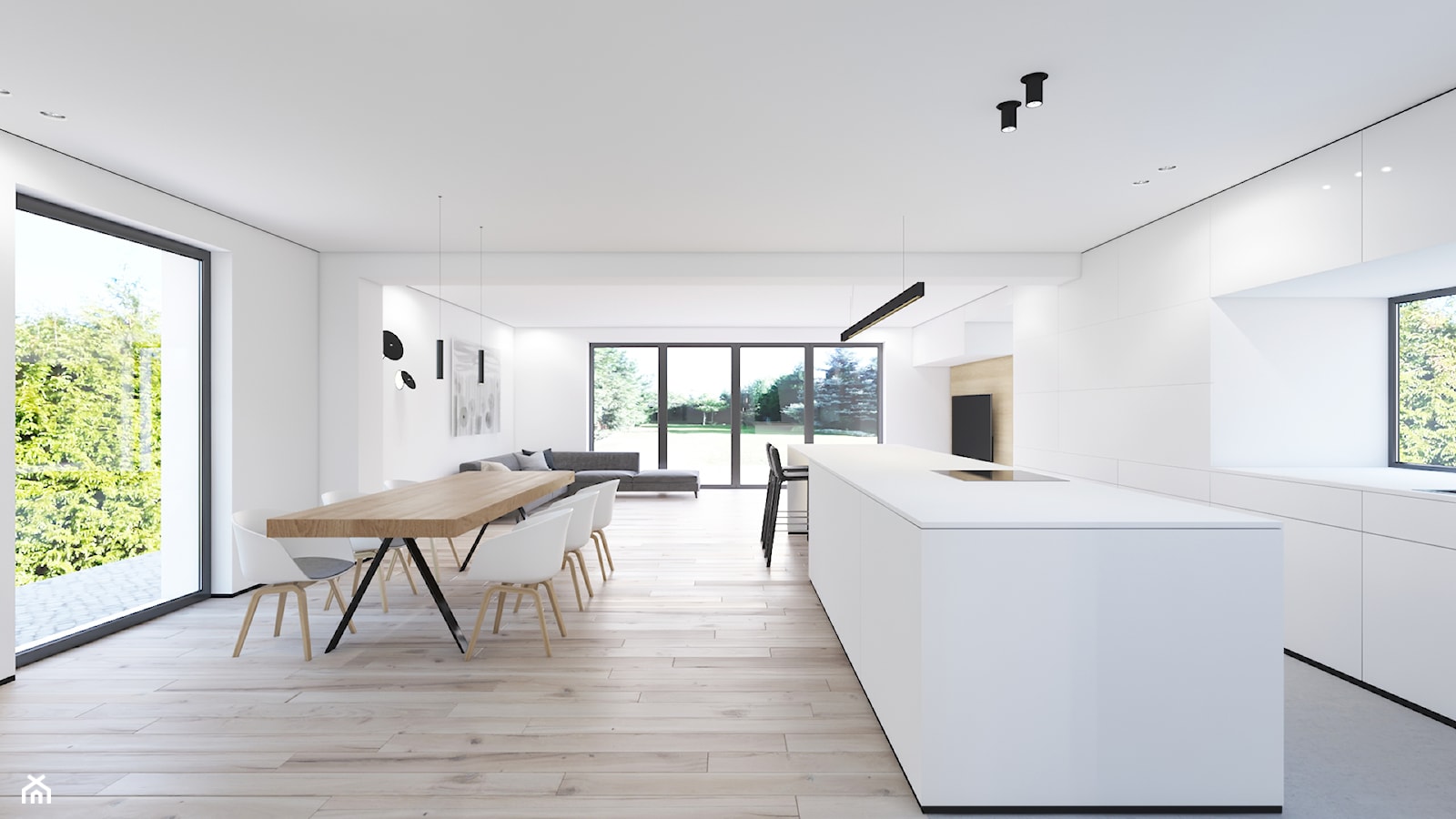 Nowy Sącz - Duża otwarta z salonem biała kuchnia dwurzędowa z oknem, styl minimalistyczny - zdjęcie od Motifo Architektura & Wnętrza - Homebook