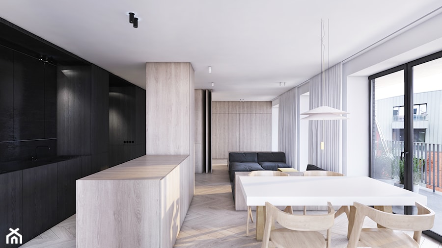 Wawrzyńca - Średnia biała jadalnia w salonie, styl minimalistyczny - zdjęcie od Motifo Architektura & Wnętrza