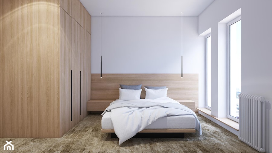 Katowice - Średnia beżowa biała sypialnia, styl minimalistyczny - zdjęcie od Motifo Architektura & Wnętrza