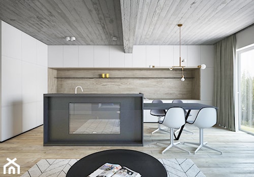 Nowa Huta_Mieszkanie Prywatne - Duża otwarta z salonem biała z zabudowaną lodówką kuchnia jednorzędowa z wyspą lub półwyspem z oknem, styl minimalistyczny - zdjęcie od Motifo Architektura & Wnętrza