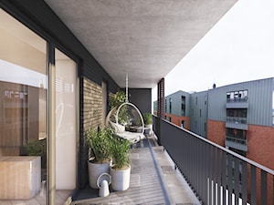 Wawrzyńca - Duży z podłoga z płyt betonowych z donicami na kwiaty z fotelem wiszącym taras z tyłu domu - zdjęcie od Motifo Architektura & Wnętrza