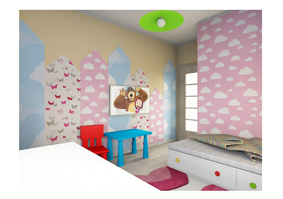 maleńki pokój małeńkiej dziewczynki - Średni beżowy różowy pokój dziecka dla dziecka dla chłopca dla dziewczynki dla rodzeństwa - zdjęcie od Katarzyna Wróbel