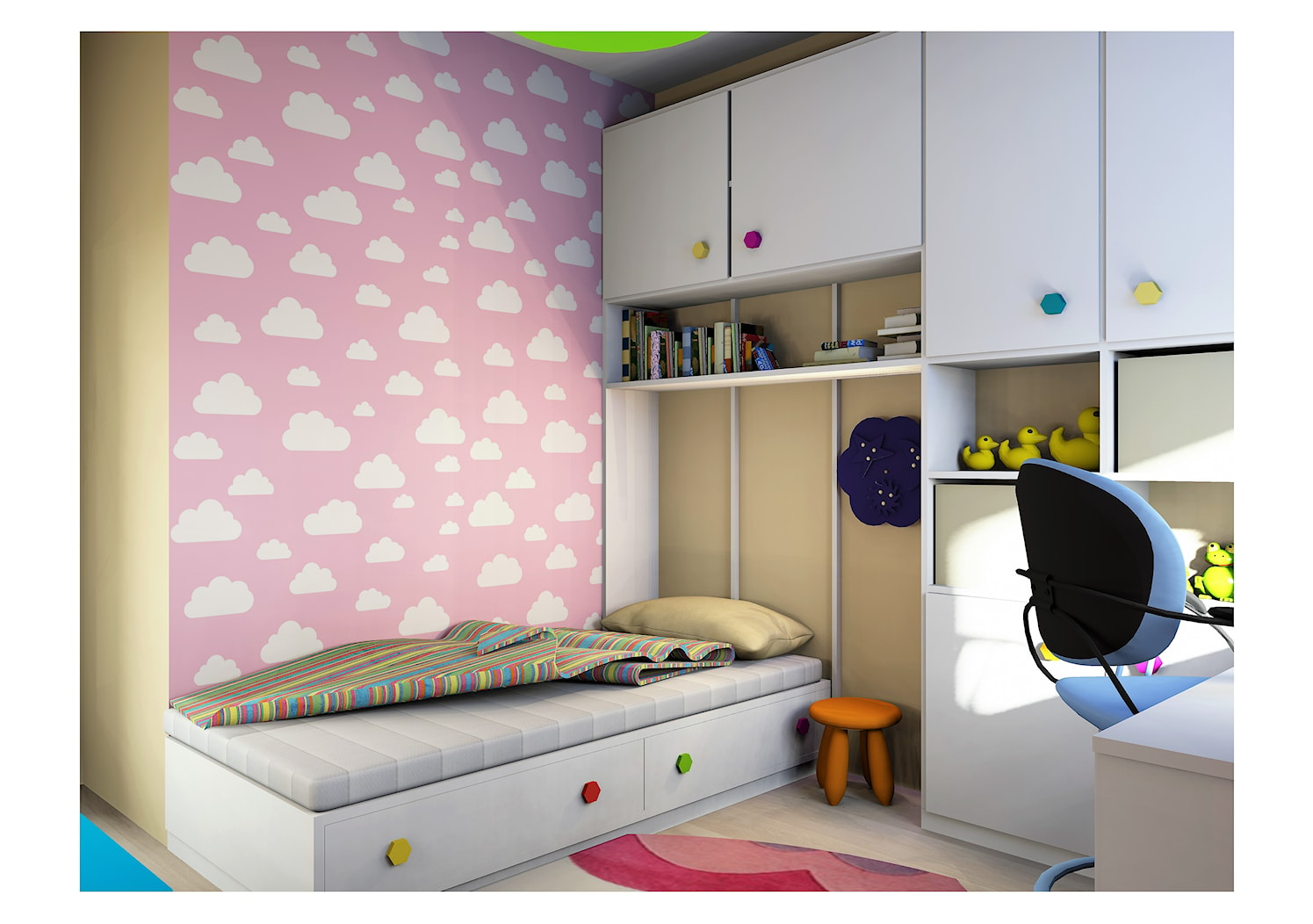 maleńki pokój małeńkiej dziewczynki - Mały różowy szary pokój dziecka dla dziecka dla nastolatka dla dziewczynki - zdjęcie od Katarzyna Wróbel - Homebook