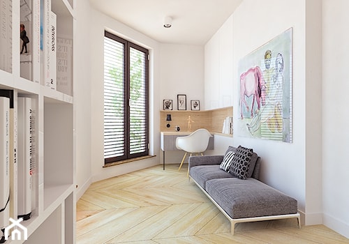 Młynowa - Średnie w osobnym pomieszczeniu z sofą białe biuro, styl nowoczesny - zdjęcie od Biuro projektowe Joanna Karwowska