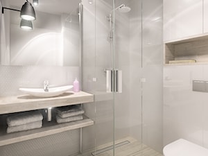 Dom jednorodzinny Suwałki - Mała bez okna z lustrem z punktowym oświetleniem łazienka, styl minimalistyczny - zdjęcie od Biuro projektowe Joanna Karwowska