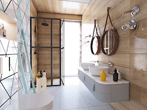 Dom Zawady - Średnia z dwoma umywalkami łazienka z oknem, styl nowoczesny - zdjęcie od Biuro projektowe Joanna Karwowska
