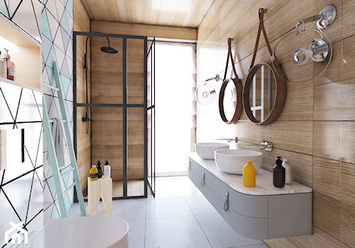 Dom Zawady - Średnia z dwoma umywalkami łazienka z oknem, styl nowoczesny - zdjęcie od Biuro projektowe Joanna Karwowska