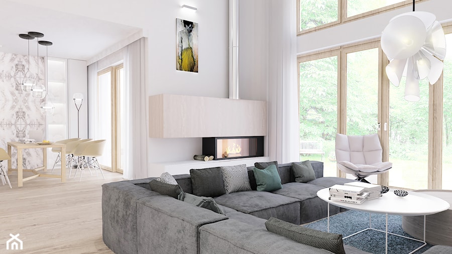 Dom jednorodzinny - Duża beżowa biała jadalnia jako osobne pomieszczenie, styl nowoczesny - zdjęcie od Biuro projektowe Joanna Karwowska
