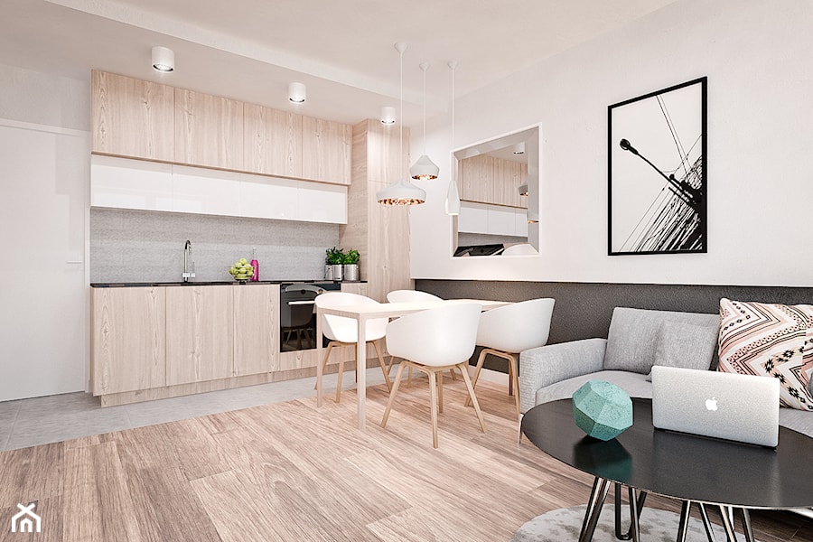 Mieszkanie Białystok - Mała otwarta z salonem biała z zabudowaną lodówką kuchnia jednorzędowa, styl skandynawski - zdjęcie od Biuro projektowe Joanna Karwowska