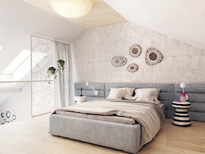 Mieszkanie z antresolą Białystok - Średnia szara sypialnia na poddaszu na antresoli, styl nowoczesny - zdjęcie od Biuro projektowe Joanna Karwowska