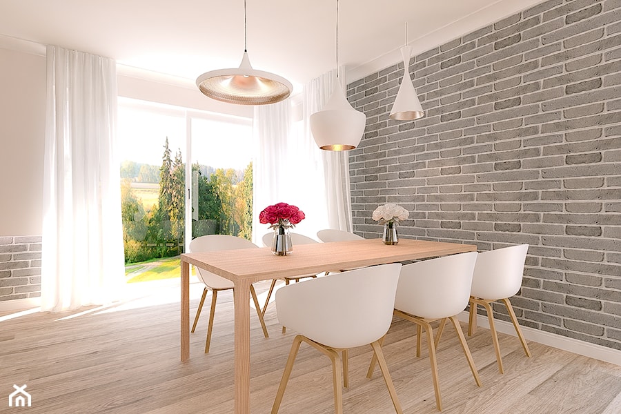 Dom jednorodzinny - Duża biała szara jadalnia, styl skandynawski - zdjęcie od Biuro projektowe Joanna Karwowska
