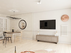 Mieszkanie Białystok 2 - Średni beżowy salon z jadalnią, styl skandynawski - zdjęcie od Biuro projektowe Joanna Karwowska