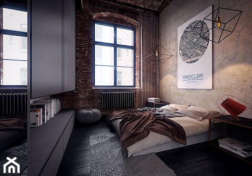 Loft Nowa Papiernia/Wrocław - Średnia szara sypialnia, styl industrialny - zdjęcie od Biuro projektowe Joanna Karwowska