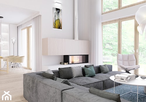 Dom Zawady - Średni biały salon z jadalnią, styl nowoczesny - zdjęcie od Biuro projektowe Joanna Karwowska