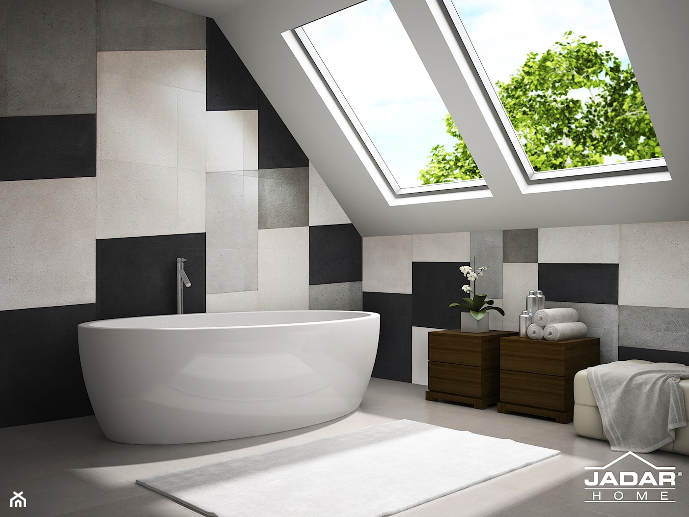 Jadar Symfonia - Mała na poddaszu łazienka z oknem, styl minimalistyczny - zdjęcie od Jadar - Homebook