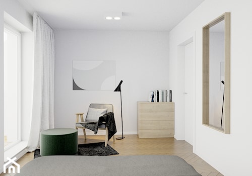 Pomysłowe wnętrze szeregówki - Średnia biała sypialnia z balkonem / tarasem, styl minimalistyczny - zdjęcie od NUKO STUDIO