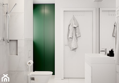 Pomysłowe wnętrze szeregówki - Średnia na poddaszu bez okna z lustrem łazienka, styl minimalistyczny - zdjęcie od NUKO STUDIO