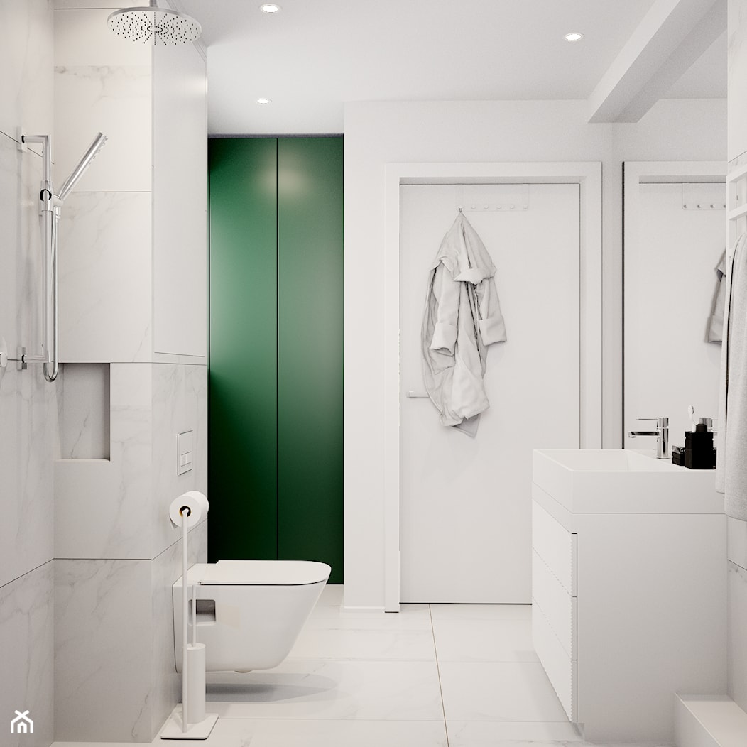 Pomysłowe wnętrze szeregówki - Średnia na poddaszu bez okna z lustrem łazienka, styl minimalistyczny - zdjęcie od NUKO STUDIO - Homebook