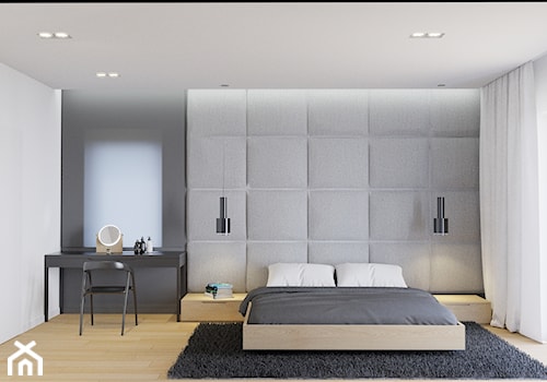 Eleganckie wnętrze - Duża biała szara sypialnia, styl nowoczesny - zdjęcie od NUKO STUDIO