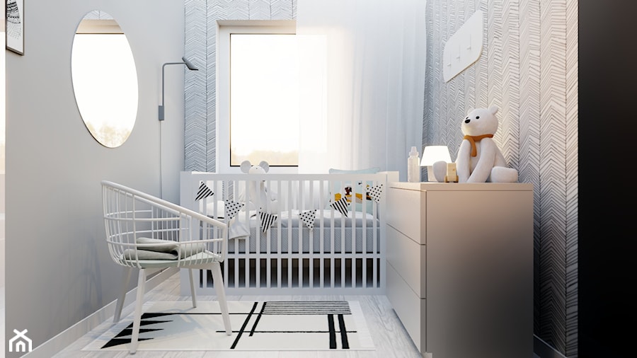Mieszkanie w bieli Rzeszów - Mały biały szary pokój dziecka dla niemowlaka dla chłopca dla dziewczynki, styl nowoczesny - zdjęcie od NUKO STUDIO