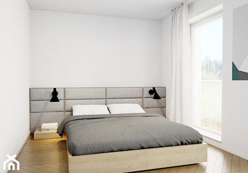 Pomysłowe wnętrze szeregówki - Średnia biała sypialnia z balkonem / tarasem, styl minimalistyczny - zdjęcie od NUKO STUDIO
