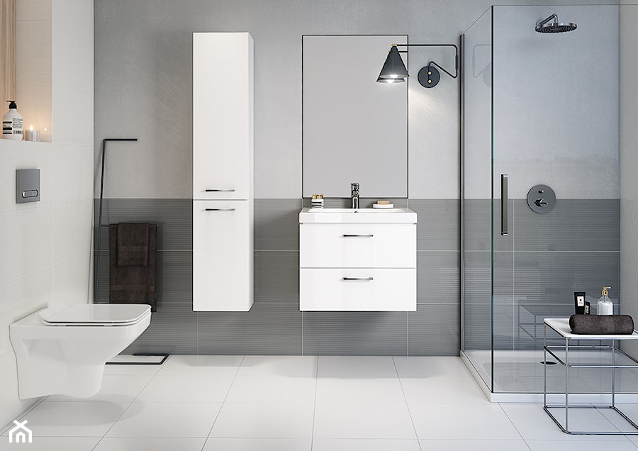 Inspiracje łazienki - Mała bez okna z lustrem łazienka, styl skandynawski - zdjęcie od Cersanit