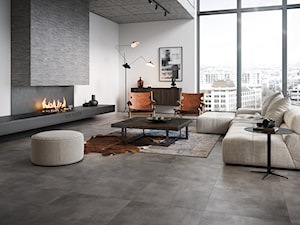 Velvet Concrete - Duży biały szary salon, styl minimalistyczny - zdjęcie od Cersanit