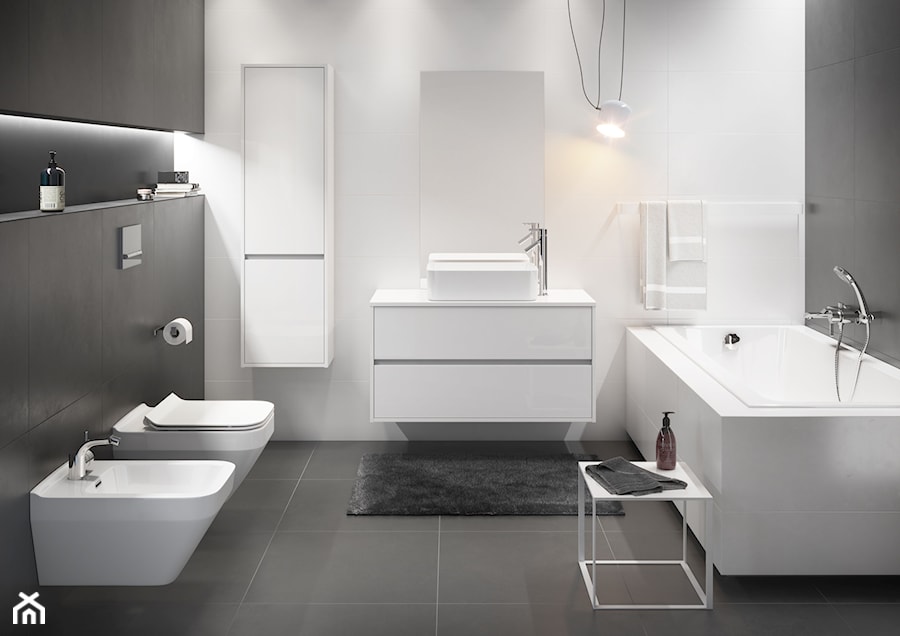 Crea - Średnia bez okna z lustrem łazienka, styl minimalistyczny - zdjęcie od Cersanit