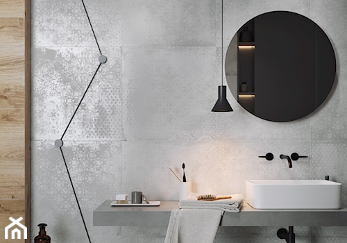 Stormy - Średnia bez okna z lustrem z punktowym oświetleniem łazienka, styl industrialny - zdjęcie od Cersanit