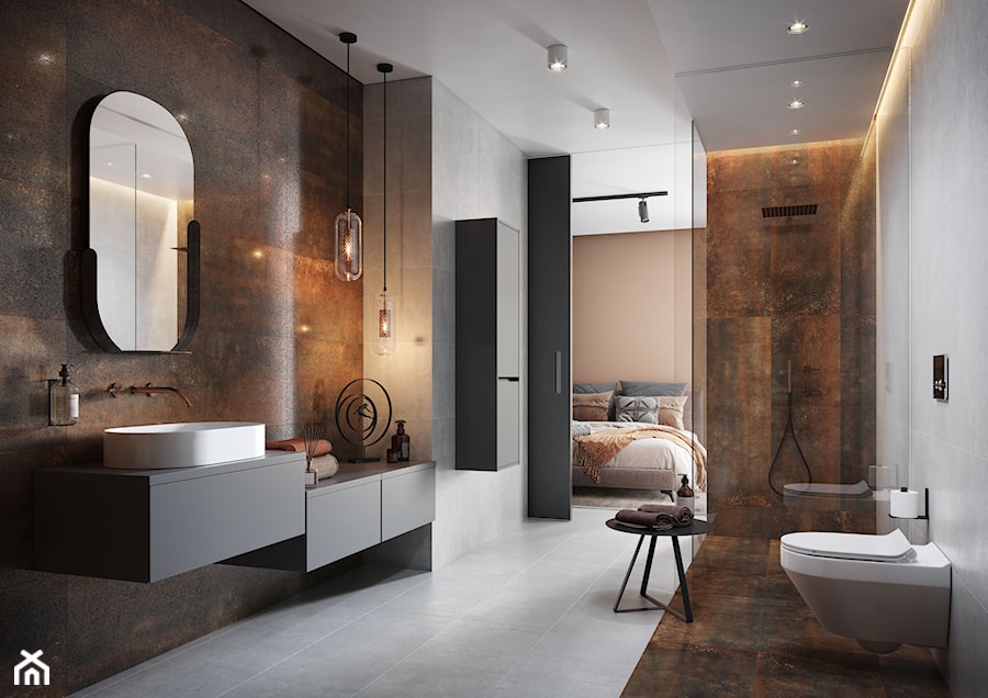 Dern - Średnia bez okna z lustrem z punktowym oświetleniem łazienka, styl industrialny - zdjęcie od Cersanit