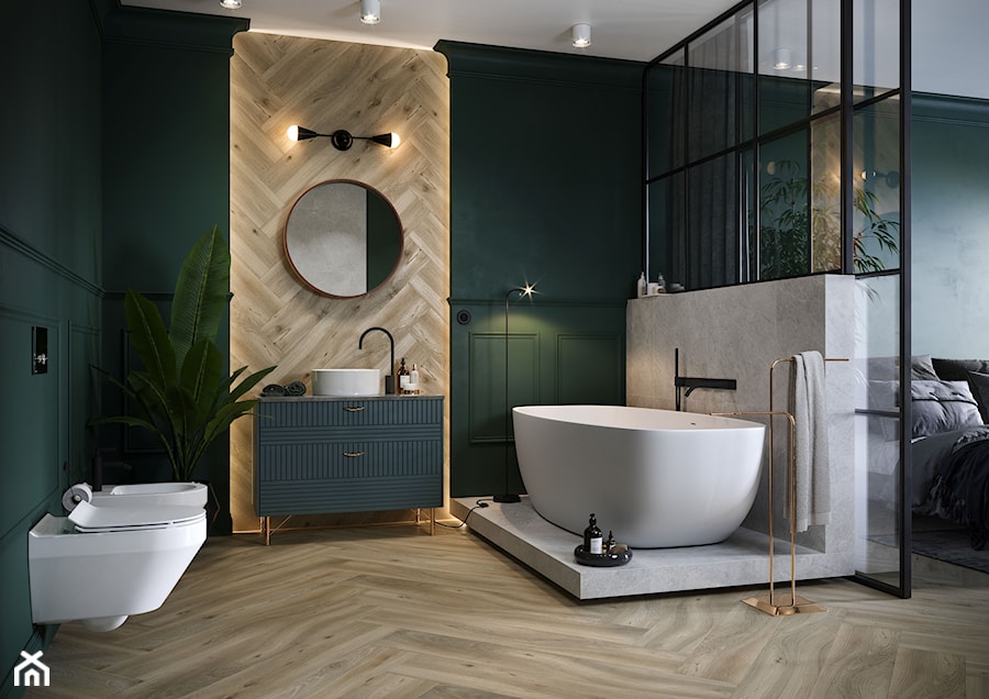Devonwood - Mała jako pokój kąpielowy z punktowym oświetleniem łazienka, styl nowoczesny - zdjęcie od Cersanit