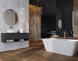 Rusty - Duża czarna brązowa szara łazienka w domu jednorodzinnym jako salon kąpielowy z oknem, sty ... - zdjęcie od Cersanit - Homebook