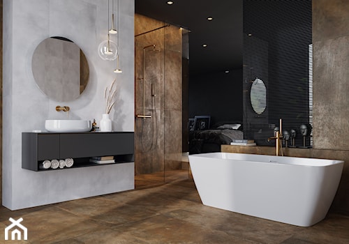 Rusty - Duża jako pokój kąpielowy z punktowym oświetleniem łazienka z oknem, styl rustykalny - zdjęcie od Cersanit
