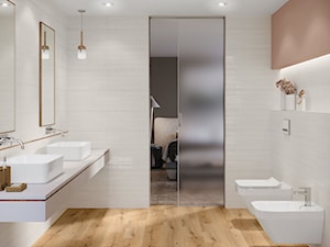 Ferano - Mała bez okna z lustrem z dwoma umywalkami z punktowym oświetleniem łazienka, styl skandynawski - zdjęcie od Cersanit