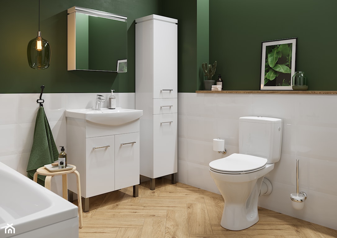 łazienka nowoczesna, zielona łazienka, WC kompakt w łazience