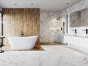 Inverto - Duża z dwoma umywalkami z punktowym oświetleniem łazienka z oknem, styl industrialny - zdjęcie od Cersanit