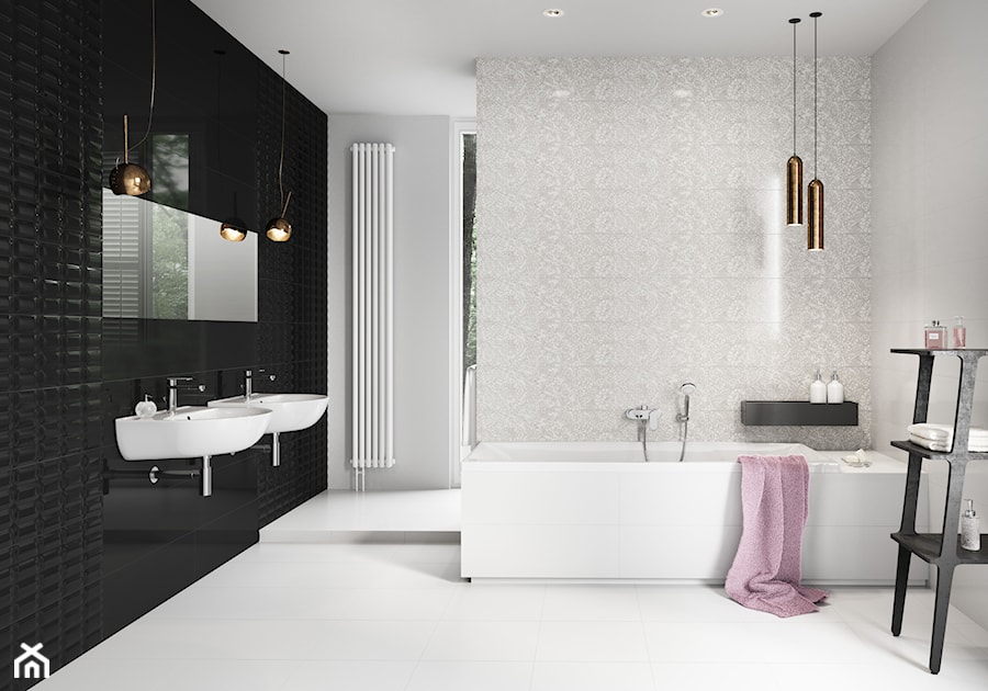 Pret-a-porter - Średnia z dwoma umywalkami łazienka z oknem, styl glamour - zdjęcie od Cersanit