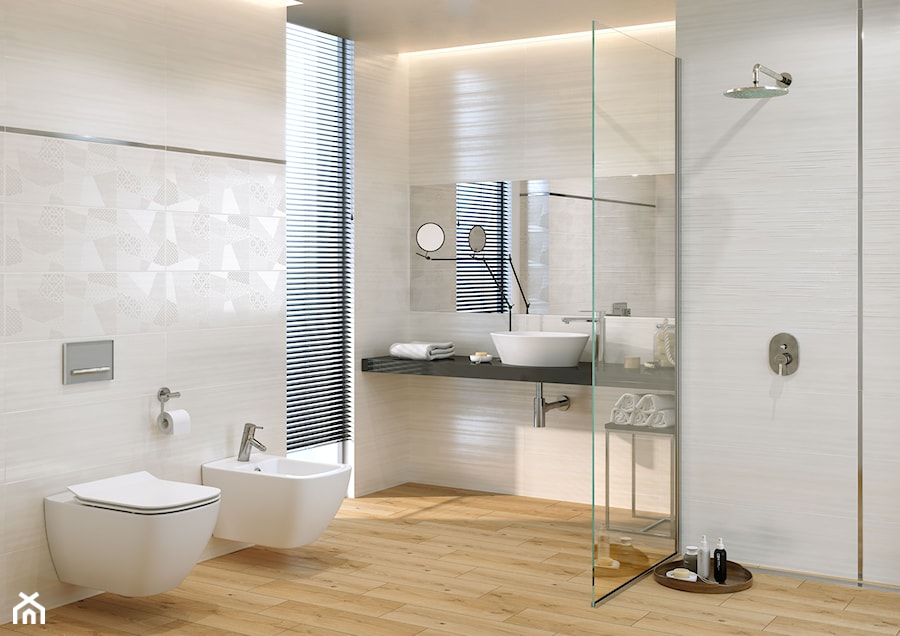 Ferano - Średnia z lustrem łazienka z oknem, styl skandynawski - zdjęcie od Cersanit