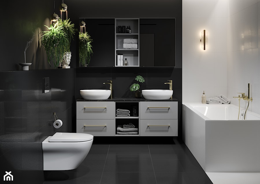 Larga - Średnia bez okna z dwoma umywalkami łazienka, styl glamour - zdjęcie od Cersanit