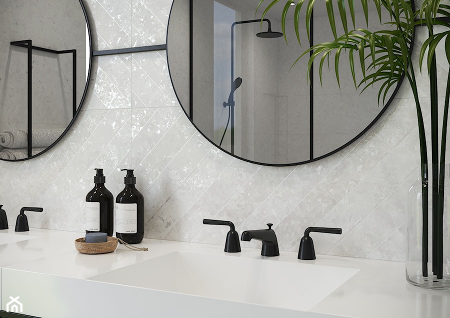 Rest - Mała z lustrem z dwoma umywalkami łazienka z oknem, styl minimalistyczny - zdjęcie od Cersanit
