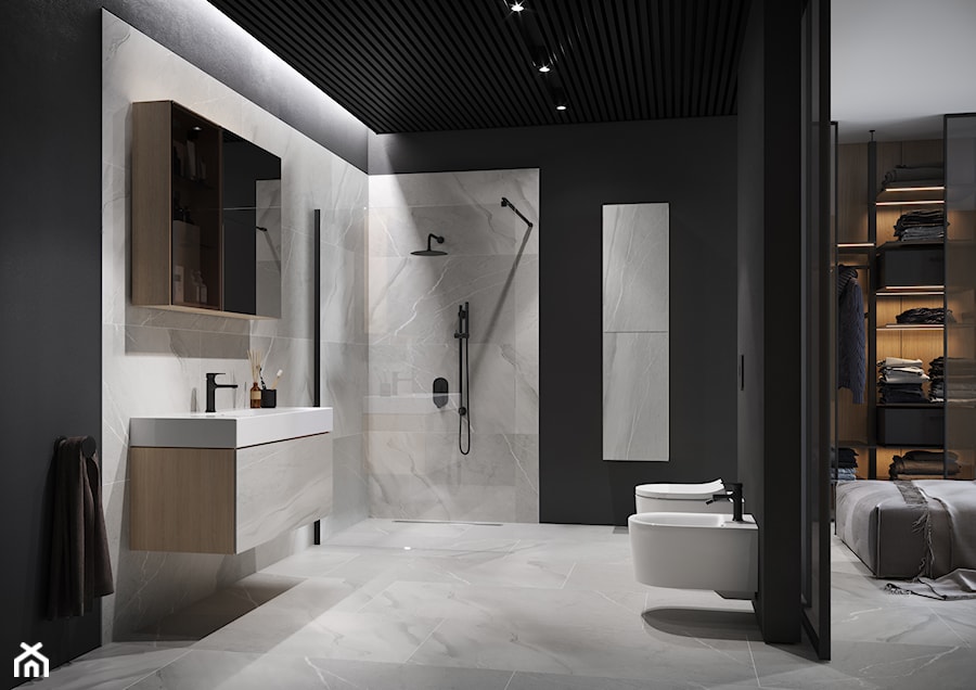 Inverto - Duża bez okna z marmurową podłogą z punktowym oświetleniem łazienka, styl nowoczesny - zdjęcie od Cersanit