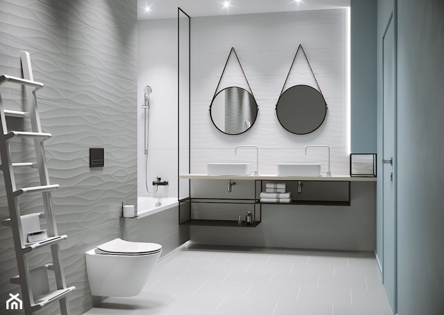 Płytki 3D - Średnia bez okna z dwoma umywalkami łazienka, styl nowoczesny - zdjęcie od Cersanit