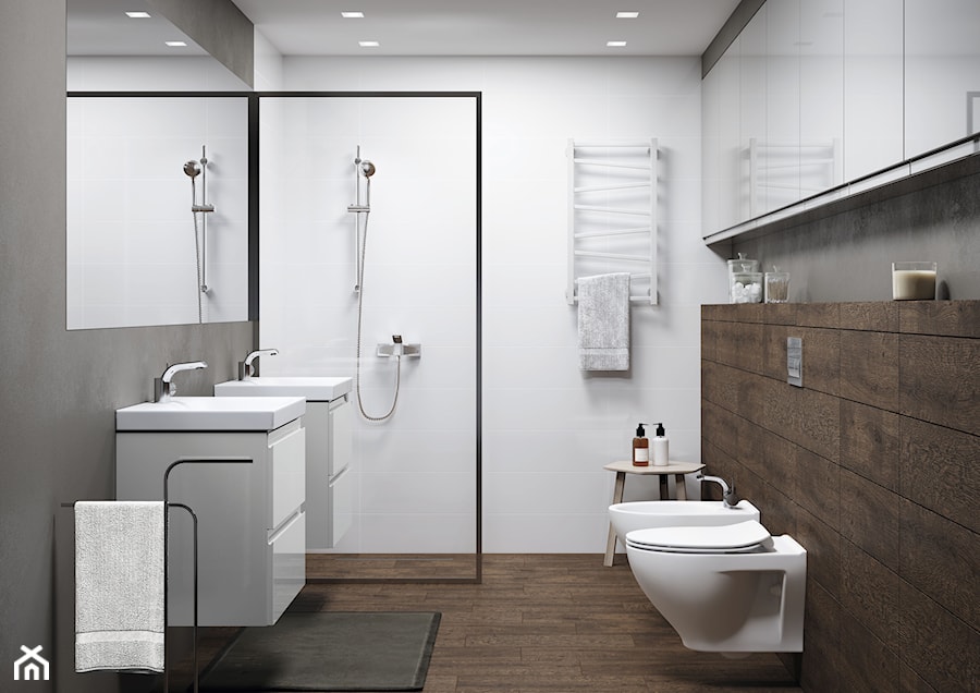 Kolekcja MODUO - Średnia bez okna z lustrem z punktowym oświetleniem łazienka, styl nowoczesny - zdjęcie od Cersanit