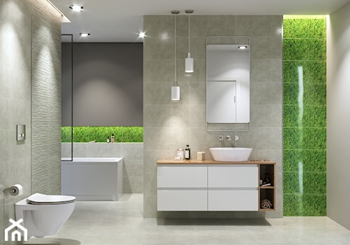 Fresh Moss - Średnia bez okna z lustrem z punktowym oświetleniem łazienka, styl nowoczesny - zdjęcie od Cersanit