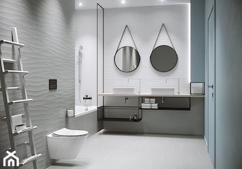 Touch Me - Średnia bez okna z lustrem z dwoma umywalkami z punktowym oświetleniem łazienka, styl nowoczesny - zdjęcie od Cersanit